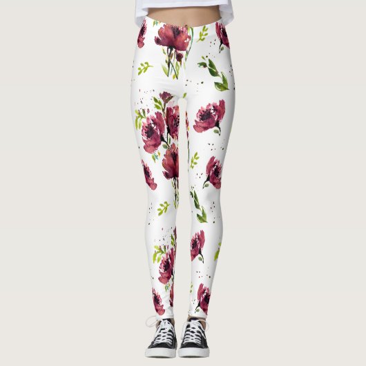 Fleur Watercolor Poppy Leggings (Vorderseite)