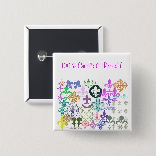 Fleurdelis, 100% kreolisch u. stolz! button (Vorne & Hinten)