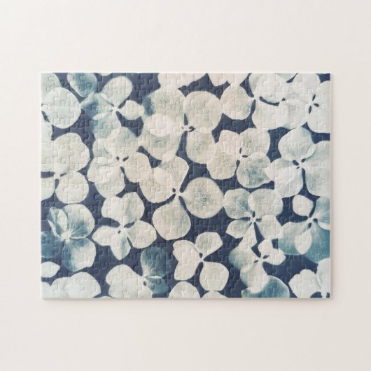 Fleuri - Cyanotyp - Hortensia-Blüten Puzzle (Horizontal)