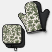 fleurs et feuilles vertes ofenhandschuh & Topflappen-Set (Vorderseite/Rückseite)