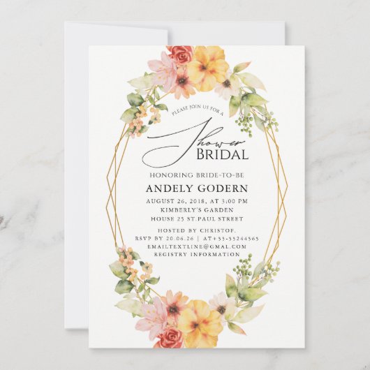 Fleurs Pastel Modern Bridal Shower Invitation Einladung (Vorderseite)
