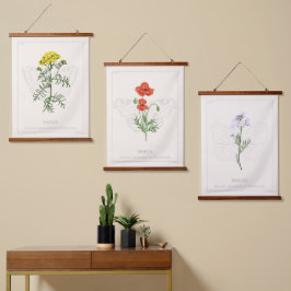 Fleurs sauvages Set von 3 Wall Tapestes Wandteppich Mit Holzrahmen