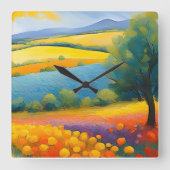 "Fleurs Tranquilles" weite Landschaft Provence Quadratische Wanduhr (Vorderseite)