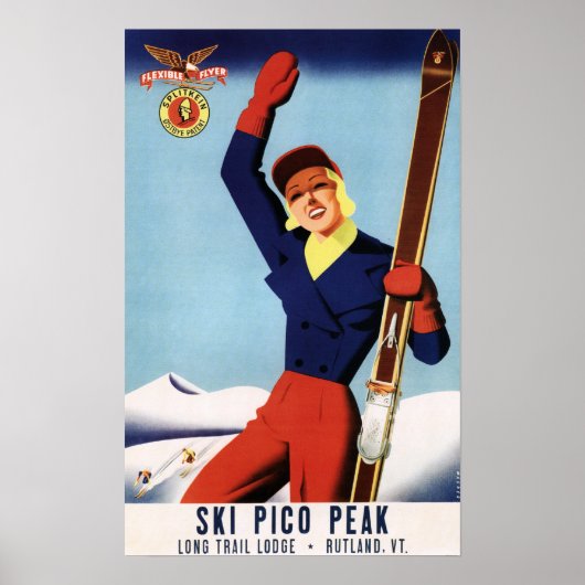 Flexible Flyer Pin-Up Skiing Girl Poster (Vorne)