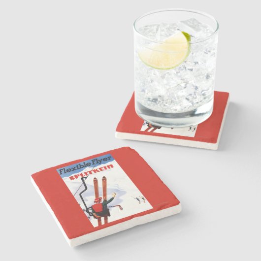 Flexibler Flyer Splitkein hölzerner SkisPromo Steinuntersetzer (Seitenansicht)