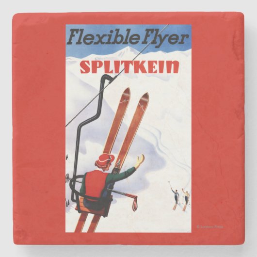 Flexibler Flyer Splitkein hölzerner SkisPromo Steinuntersetzer (Vorderseite)