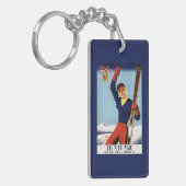 Flexibles Flyer Button-Oben Skifahren-Mädchen Schlüsselanhänger (Vorderseite links)