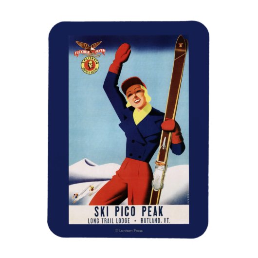 Flexibles Flyer Button-Up Skiing Girl Magnet (Vertikal)
