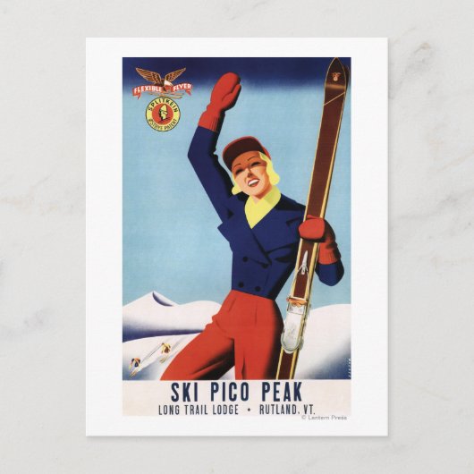 Flexibles Flyer Button-Up Skiing Girl Postkarte (Vorderseite)