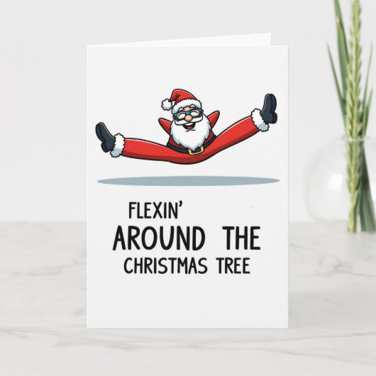 Flexin Around The Tree Weihnachtskarte Karte (Vorderseite)