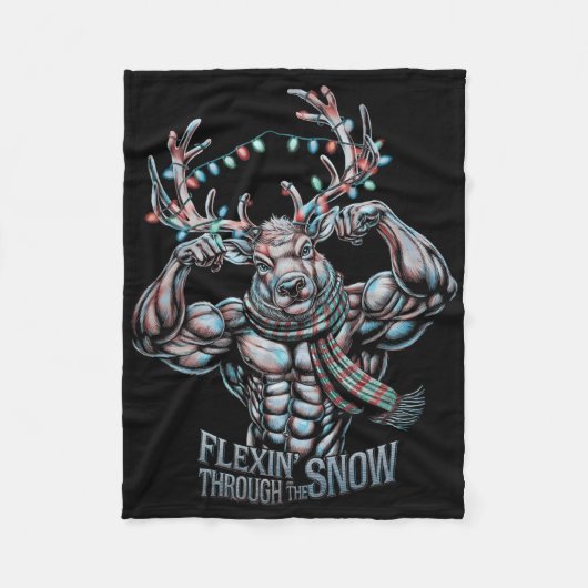 Flexin Through the Snow Funny Christmas Gym Workou Fleecedecke (Vorderseite)