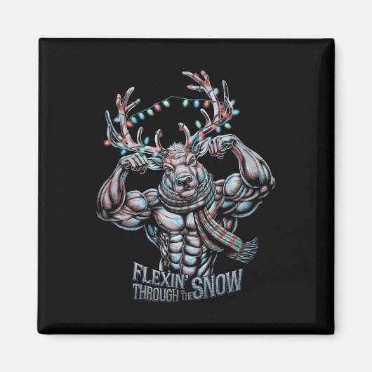 Flexin Through the Snow Funny Christmas Gym Workou Magnet (Vorne)