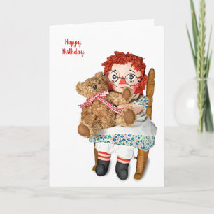 Flickenpuppe und Teddybär Geburtstag Karte