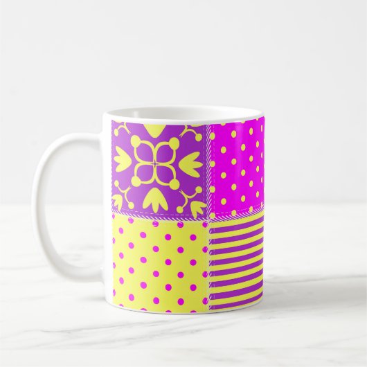 Flickwerk-Hintergrund mit verschiedenen Mustern Ar Kaffeetasse (Links)