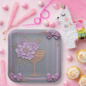 Flieder 3D-Effekt Blumen & Roségold-Spitze Pappteller (Party)