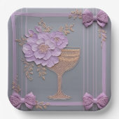 Flieder 3D-Effekt Blumen & Roségold-Spitze Pappteller (Vorderseite)