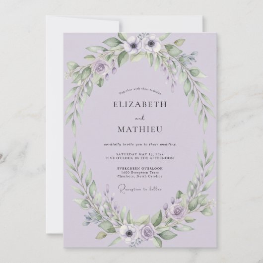 Flieder-Anemonen-Hochzeit Einladung (Vorderseite)
