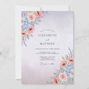 Flieder Aprikosen-Ranunculus-Eukalyptus-Hochzeit Einladung
