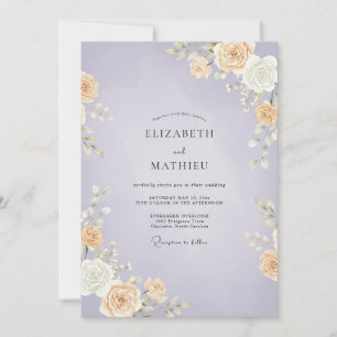 Flieder-Aprikosen-Rosen-Hochzeit Einladung