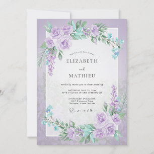 Flieder Aqua Ranunculus Graue Eukalyptus-Hochzeit Einladung