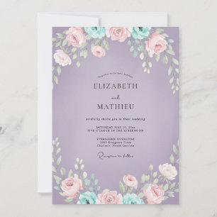 Flieder Aqua Wildblumen-Hochzeit Einladung