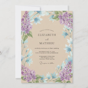 Flieder-Aquafarben-Wasserfarben-Hochzeit Einladung