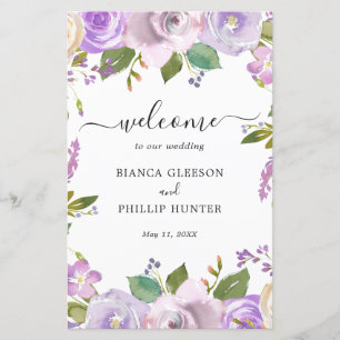 Flieder-Aquarell-Blumen Elegantes Hochzeitsprogram