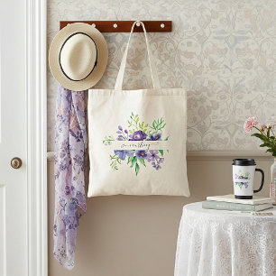 Flieder-Aquarell-Blumen personalisierte Einkaufsta Tragetasche
