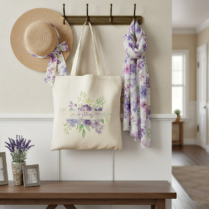 Flieder-Aquarell-Blumen personalisierte Einkaufsta Tragetasche