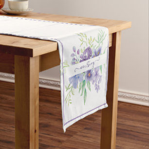 Flieder-Aquarell-Blumen personalisierte kurze Tisc Kurzer Tischläufer