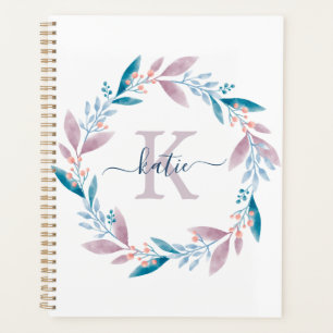 Flieder-Aquarell-Blumenkranz-Monogramm Planer