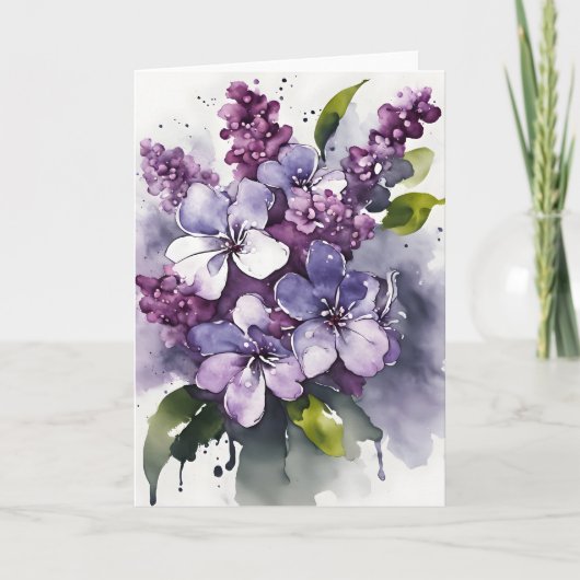 Flieder - Aquarellblumen Karte (Vorderseite)