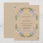 Flieder-Beige-Kranz-Hochzeit Einladung (Vorne/Hinten)