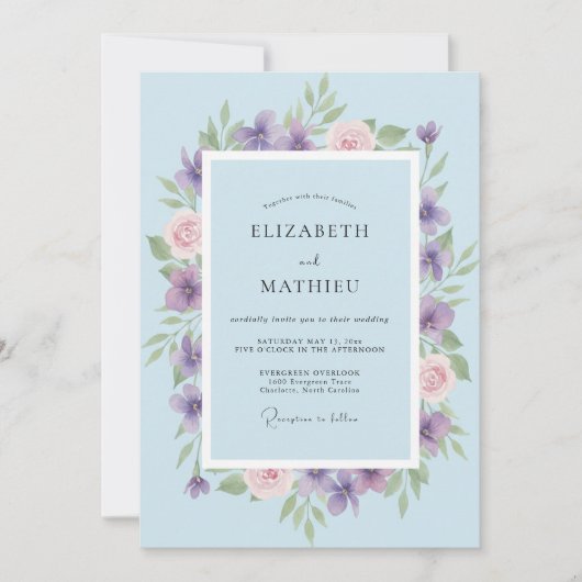 Flieder Blassrosa Staubige Blütenblatt Hochzeit Einladung (Vorderseite)