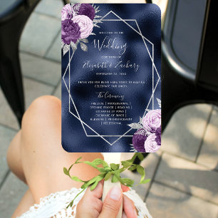 Flieder Blumen Silber Navy Folie Hochzeitsprogramm Fächer