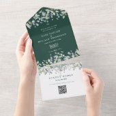 Flieder Blumen Smaragdgrüner QR-Code Hochzeit All In One Einladung (Abreißen)