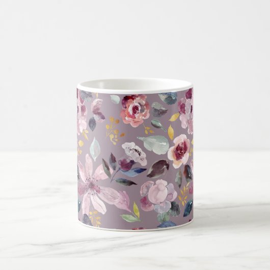 Flieder Blumenmuster Monogramm Kaffeetasse (Mittel)
