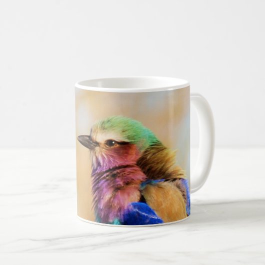 Flieder-Breasted Rollen-bunter afrikanischer Vogel Kaffeetasse (VorderseiteRechts)