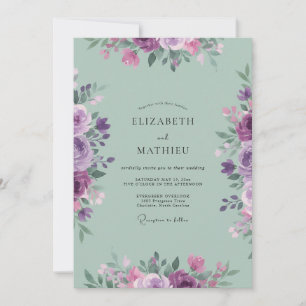 Flieder-Celadon-Bemalte Hochzeit Einladung