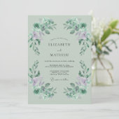 Flieder-Celadon-Blatt-Hochzeit Einladung (Stehend Vorderseite)