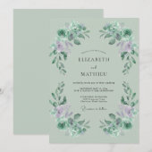 Flieder-Celadon-Blatt-Hochzeit Einladung (Vorne/Hinten)