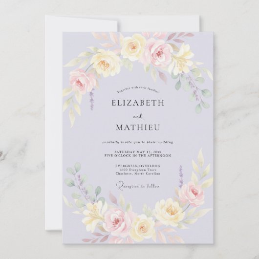 Flieder Creme Gemalte Hochzeit Einladung (Vorderseite)