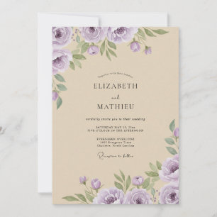 Flieder-Creme-Watercolor-Hochzeit Einladung