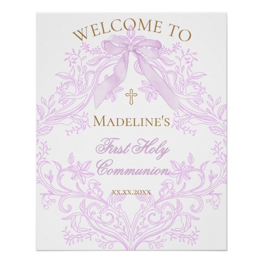 Flieder-Design First Holy Communion Willkommenssch Poster (Vorderseite)