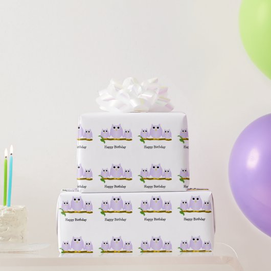 Flieder-Eulen-Design-Geburtstagsgeschenk Geschenkpapier (Partygeschenke)