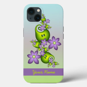Flieder-Fantasie-Blumen Grüne Formen Fraktal Name iPhone 13 Hülle