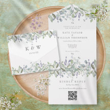 Flieder Florales Monogramm QR-Code Hochzeit
