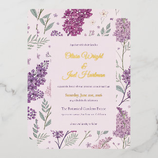 Flieder-Garten-Romantik-Hochzeit im Vintage-Stil Folieneinladung
