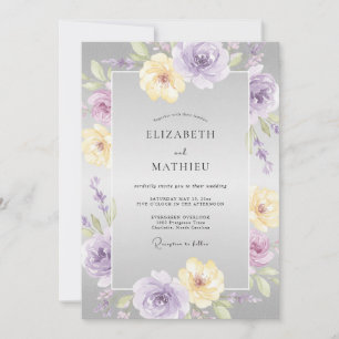 Flieder-Gelb-Blüten-Hochzeit Einladung