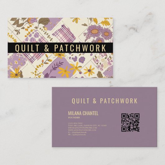 Flieder Gelbe Patchwork-Quilt-Handmade-Kleidung Visitenkarte (Vorne/Hinten)
